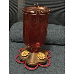 20oz Vintage Red Glass Bottle Hummingbird Feeder Perky Pet Nectar‎ Feeder Hanger